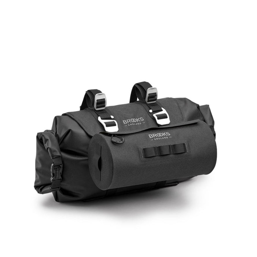 Sacoche de guidon Brooks Scape HandleBar Roll 9 L noire, robuste et imperméable pour aventures vélo gravel et bikepacking