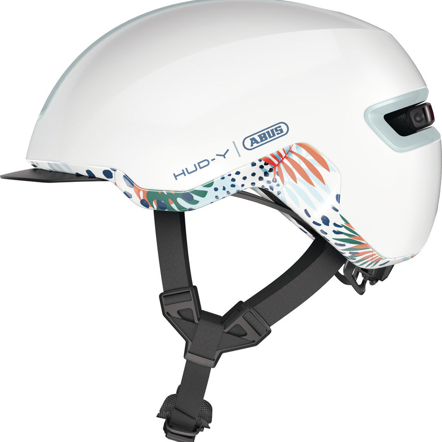 Casque Abus HUD-Y blanc avec motifs fleuris