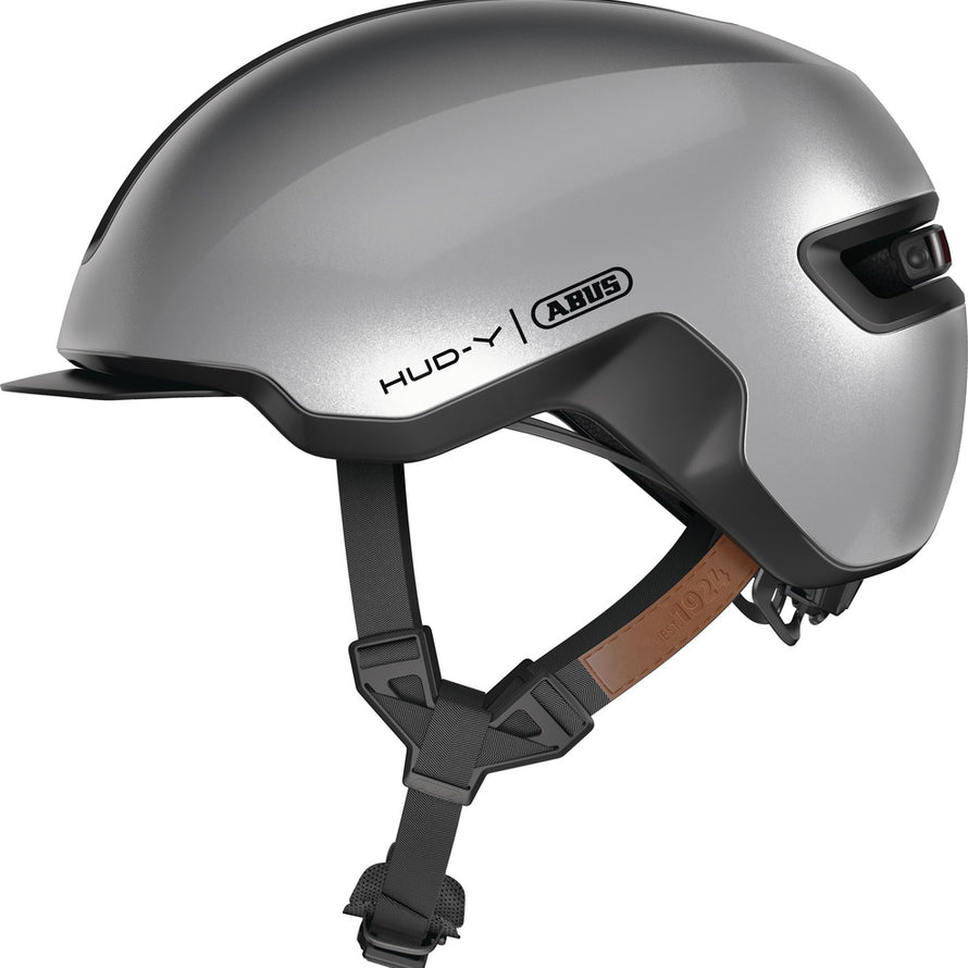 Casque Abus HUD-Y argent avec feu pour vélo en ville