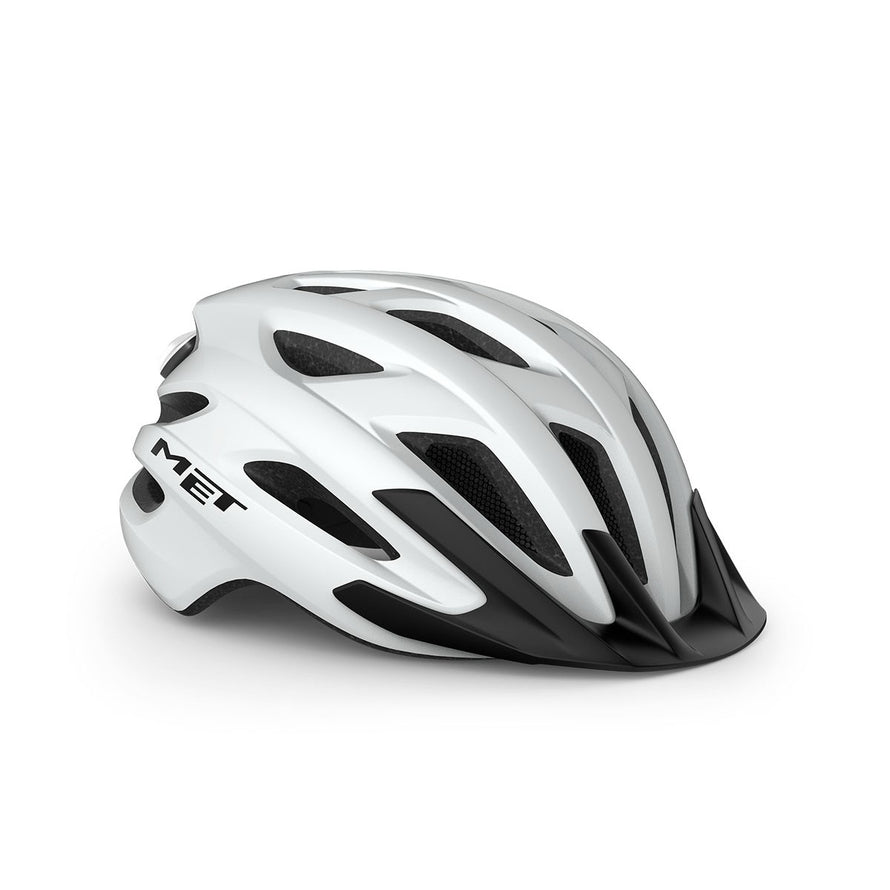 Casque Met Crossover blanc et noir avec ventilation efficace pour cyclisme tout terrain confortable et sécurisé