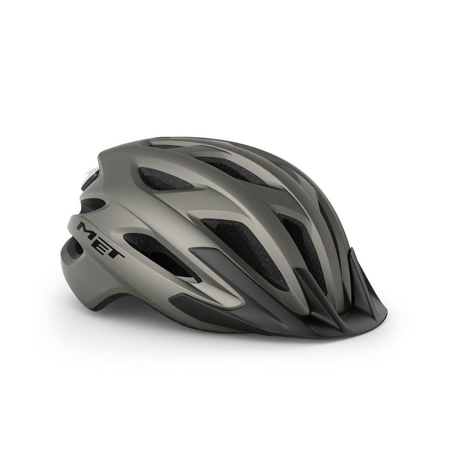 Casque Met Crossover gris mat avec design moderne et ventilation efficace pour cyclisme tout terrain sécurisé