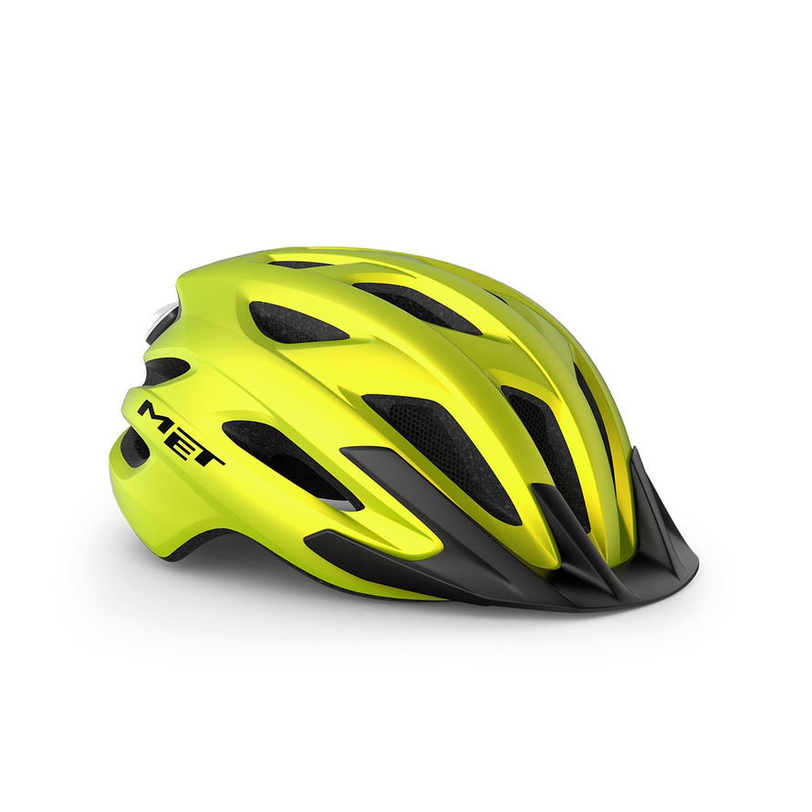 Casque Met Crossover jaune fluo léger et ventilé pour une sécurité optimale en cyclisme tout terrain