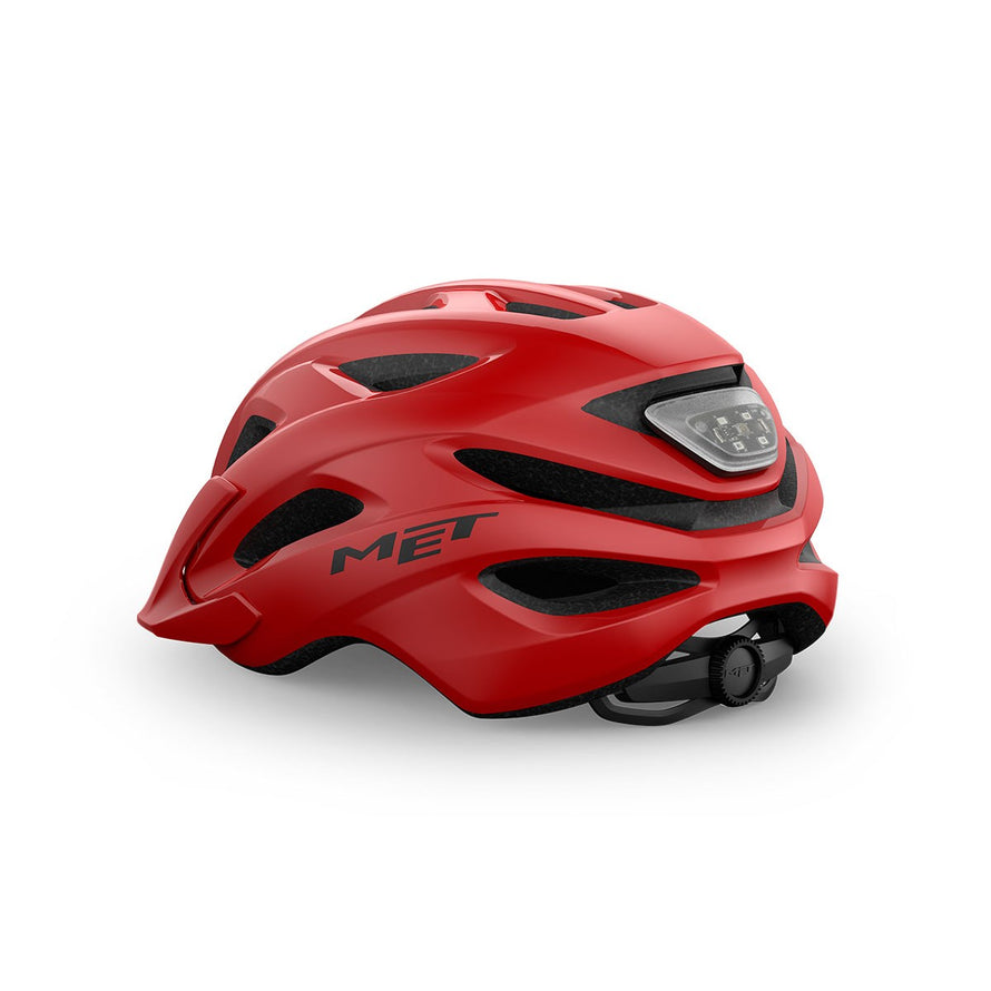 Casque Met Crossover rouge brillant avec systeme de ventilation avancee pour cyclisme tout terrain securise et confortable