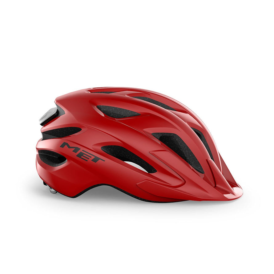 Casque Met Crossover rouge mat avec design aerodynamique et protection renforcee pour cyclisme tout terrain