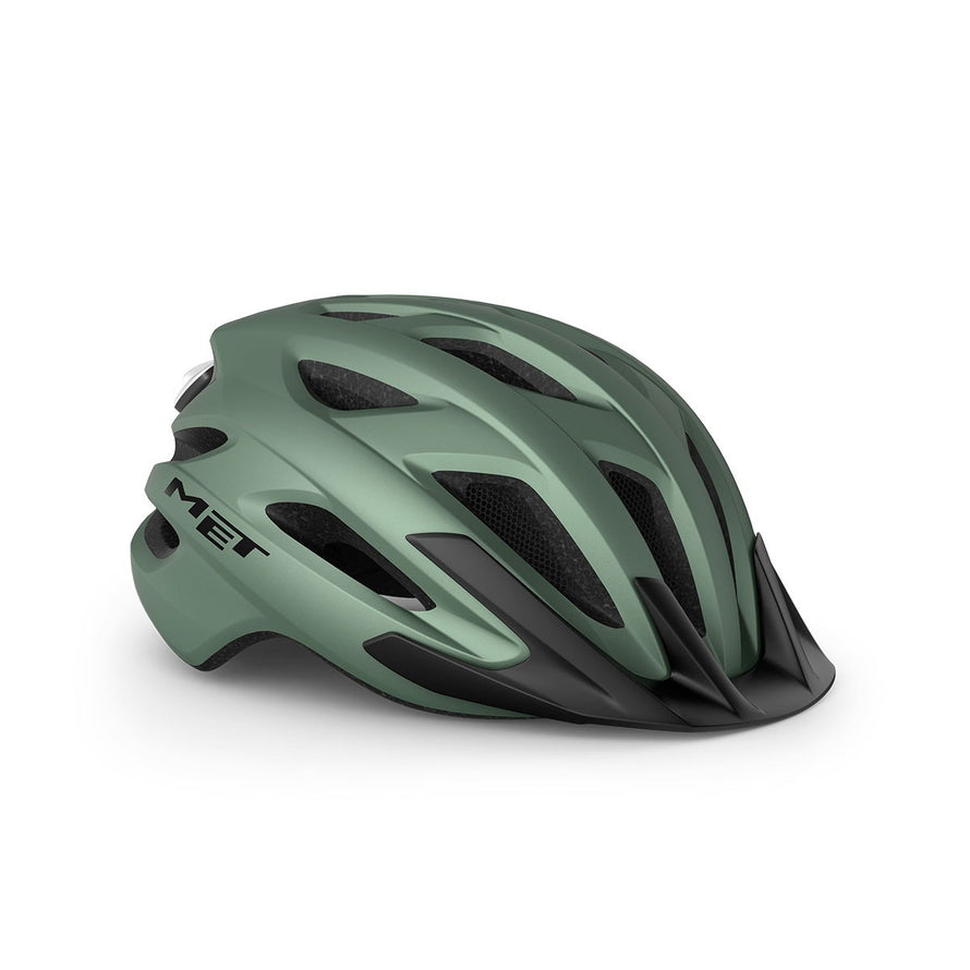 Casque Met Crossover vert fonce avec protection renforcée et ventilation efficace pour cyclisme tout terrain