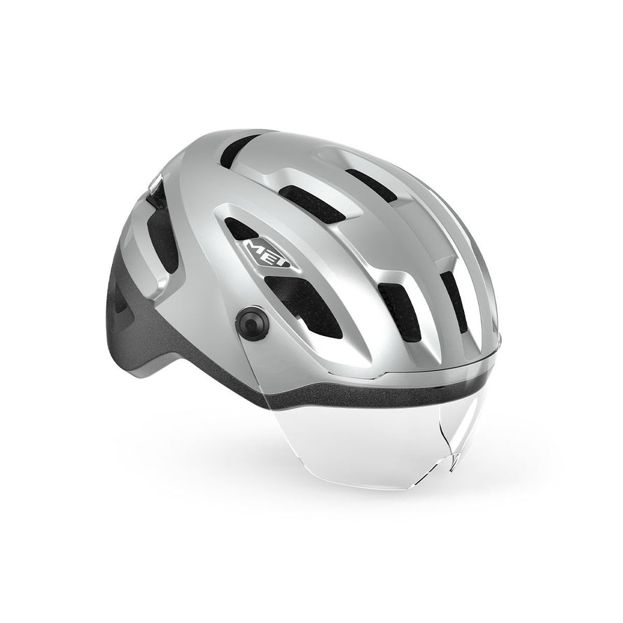 Casque Met Intercity Mips gris clair avec visiere protectrice pour cyclisme urbain sécurisé et confortable