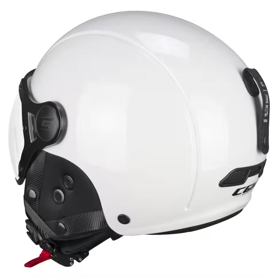 Casque vélo CGM Ebi Mono blanc avec visière et oreillettes amovibles, marque 20, pour sécurité et confort optimal