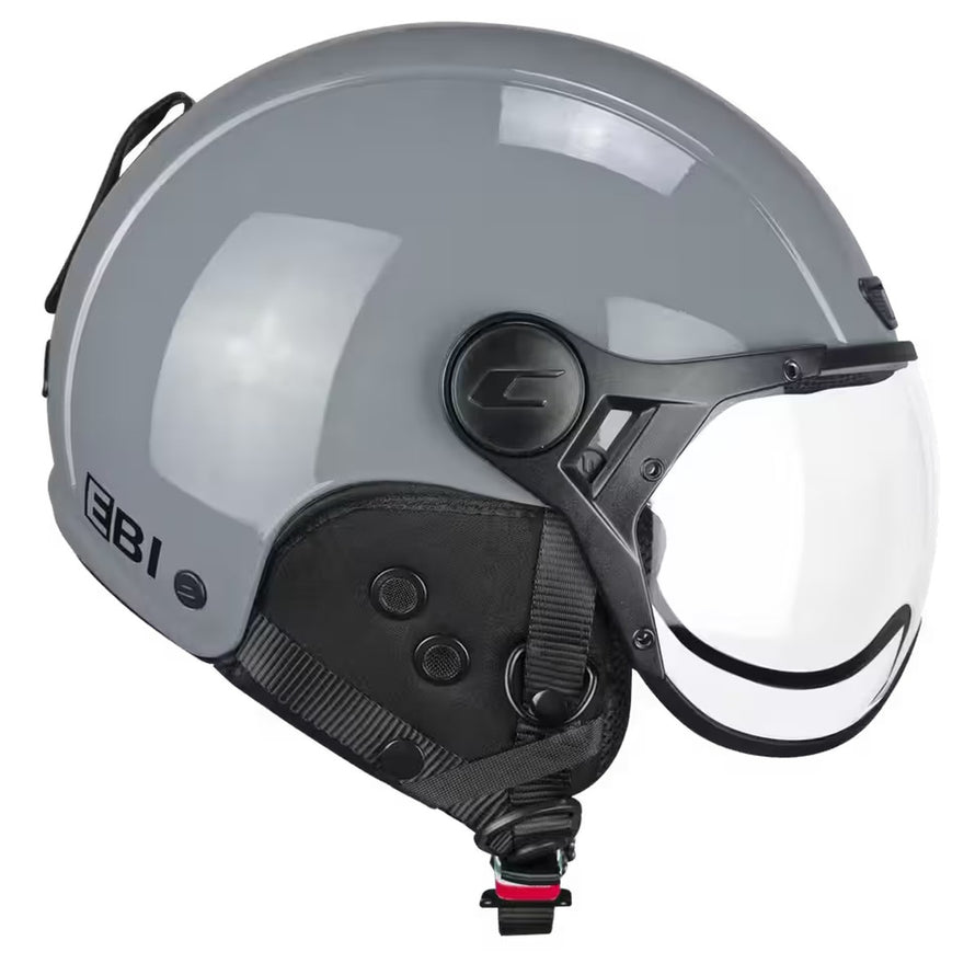 Casque vélo CGM Ebi Mono gris clair avec visière et oreillettes amovibles, marque 20, design moderne et protection efficace