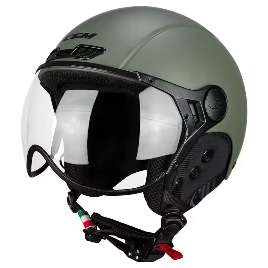 Casque vélo CGM Ebi Mono kaki avec visière intégrée et oreillettes amovibles, marque 20, confort et sécurité renforcés