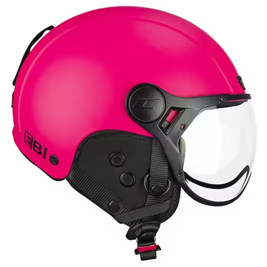 Casque vélo CGM Ebi Mono avec visière transparente et oreillettes amovibles, marque 20, modèle confortable et sécurisé