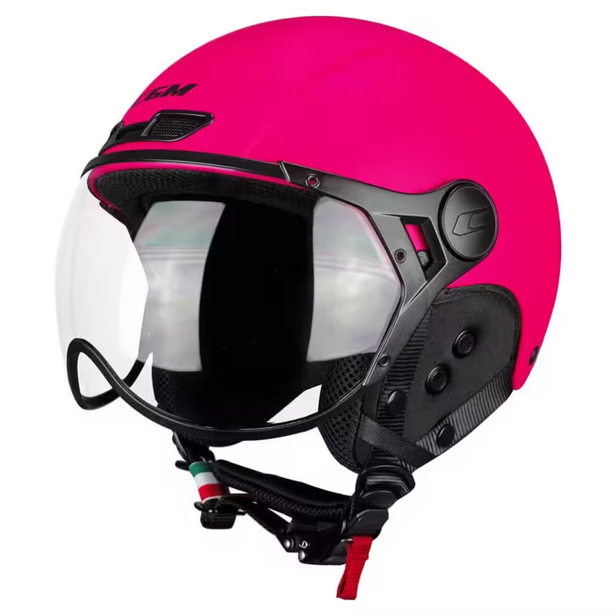 Casque vélo CGM Ebi Mono rose foncé avec visière et oreillettes amovibles, marque 20, sécurité et style