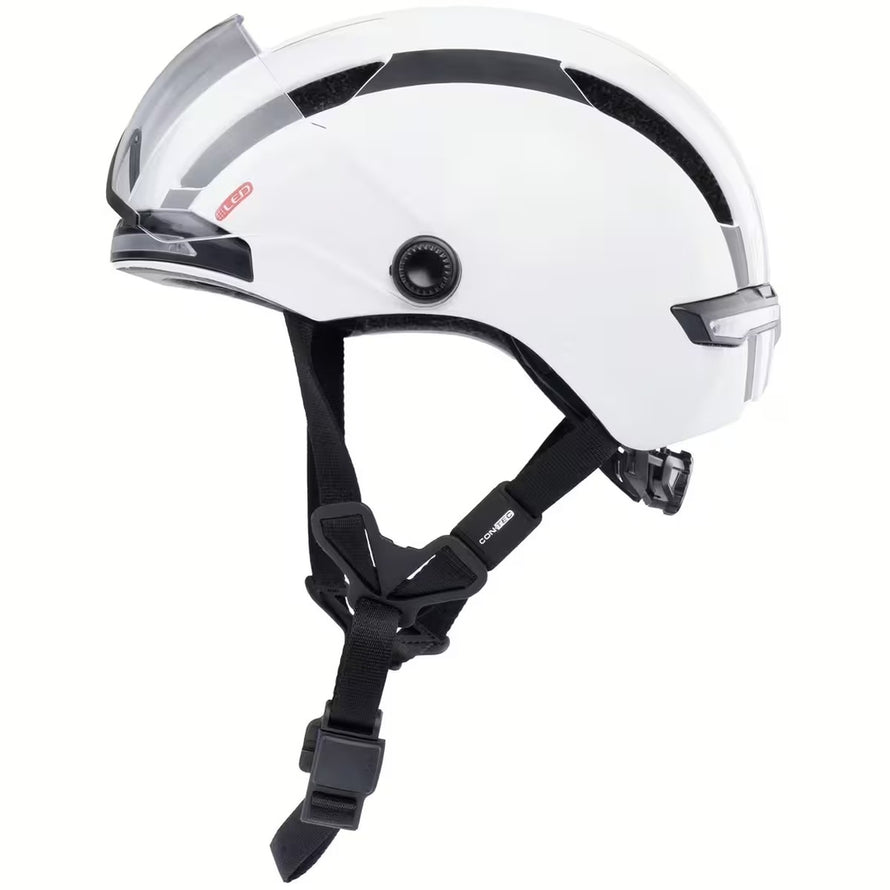 Casque vélo lumineux Contex Como 33 blanc avec clignotants LED et visière pour sécurité urbaine renforcée