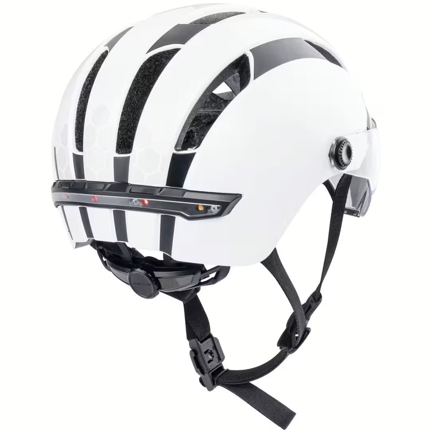 Casque vélo lumineux Contex Como 33 blanc avec clignotants LED intégrés pour sécurité et confort urbain