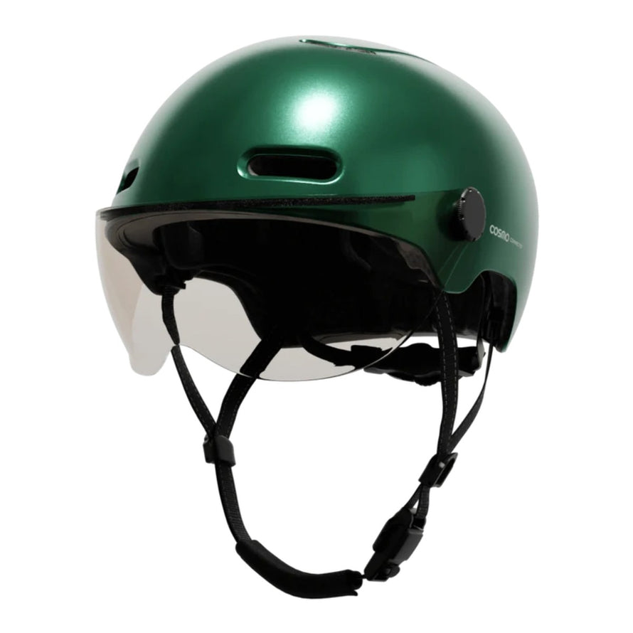 Casque vélo connecté Cosmo Connected Fusion vert avec visière intégrée et système de sécurité avancé