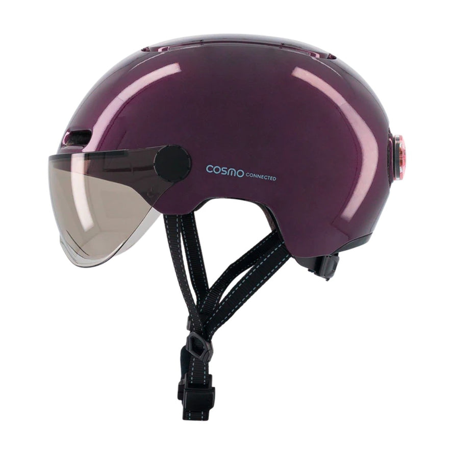 Casque vélo connecté Cosmo Connected Fusion violet avec visière intégrée et système de sécurité avancé