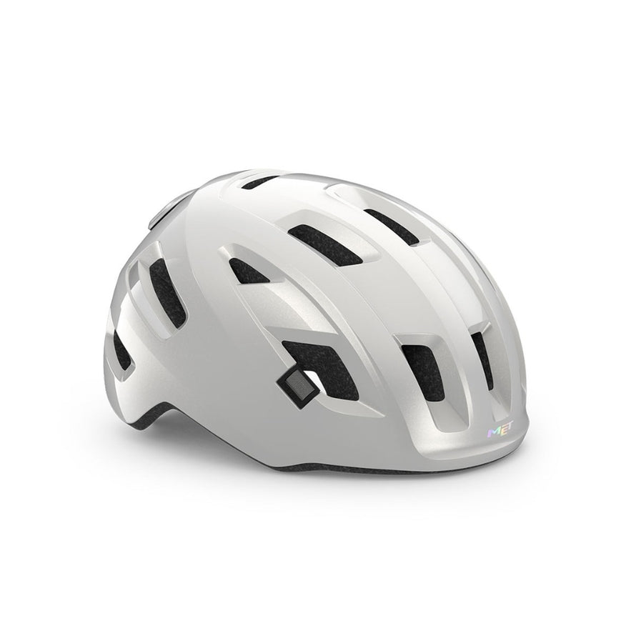 Casque vélo électrique Met E-Mob blanc avec feu intégré pour sécurité renforcée et confort durable