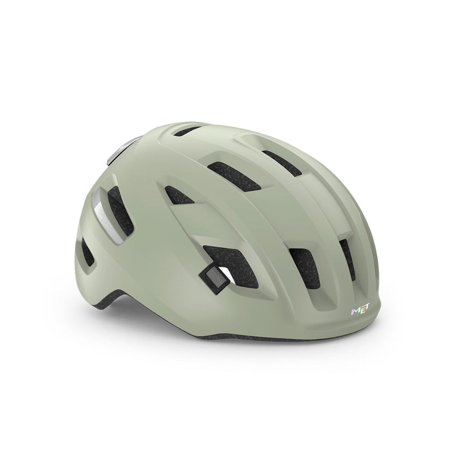 Casque Met E-Mob vert mat avec feu integre pour velo electrique, securite et confort superieurs