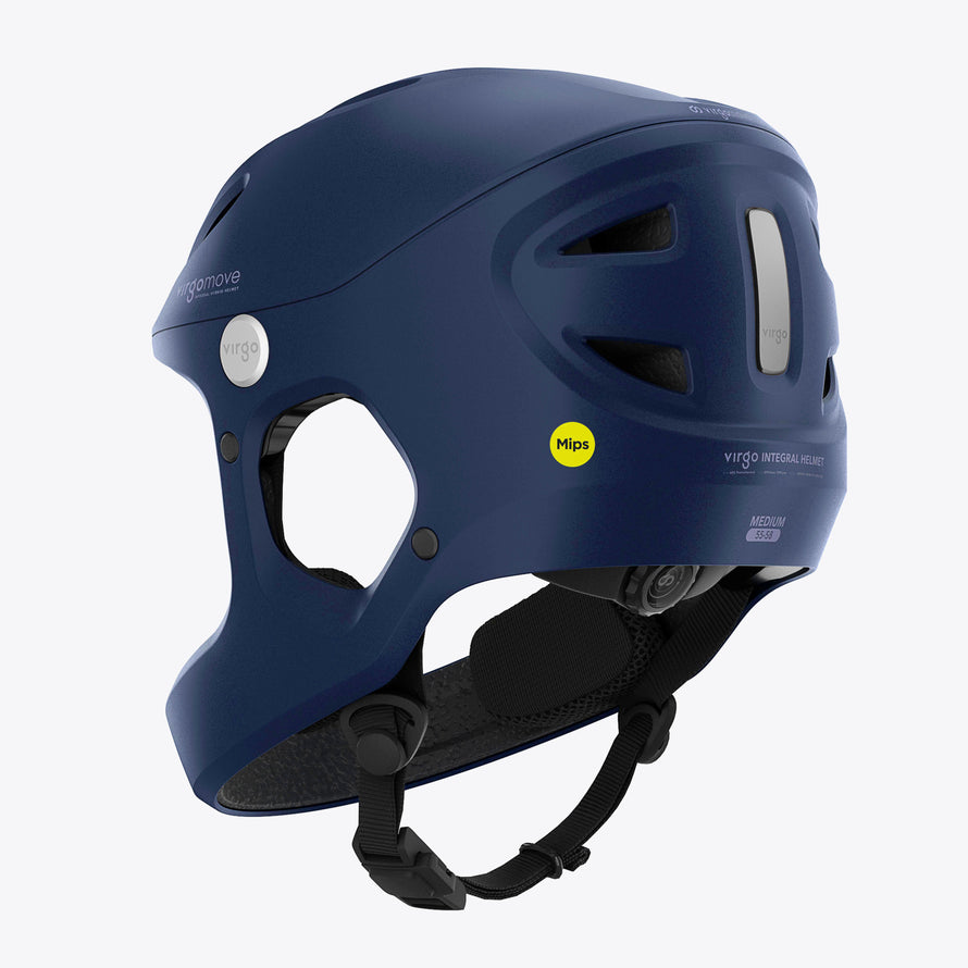 Casque vélo électrique Virgo Access Mips bleu vu de dos, protection urbaine intégrale avec finition soignée.