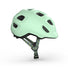 Casque velo enfant Hourra MET vert pastel avec sangle motifs bleu, compatible siege velo enfant pour securite et confort