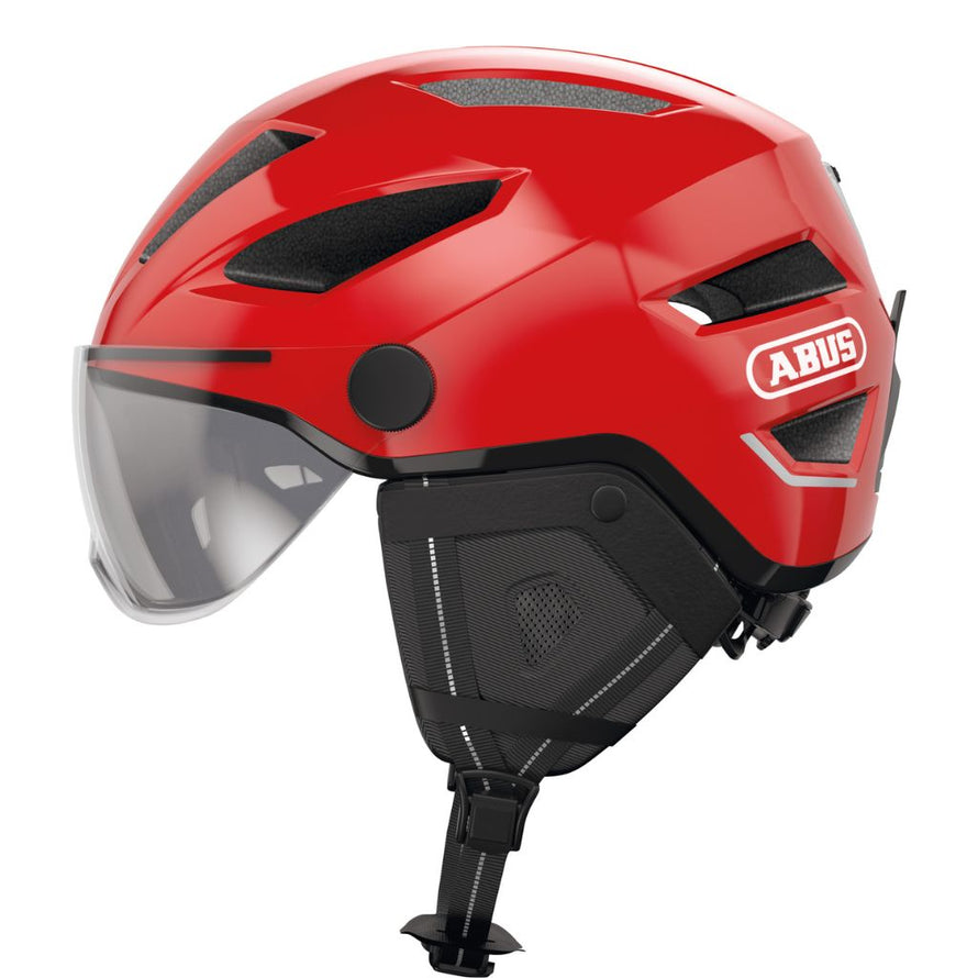 Casque vélo Abus Pedelec 2.0 Ace rouge brillant avec visière transparente et oreillettes