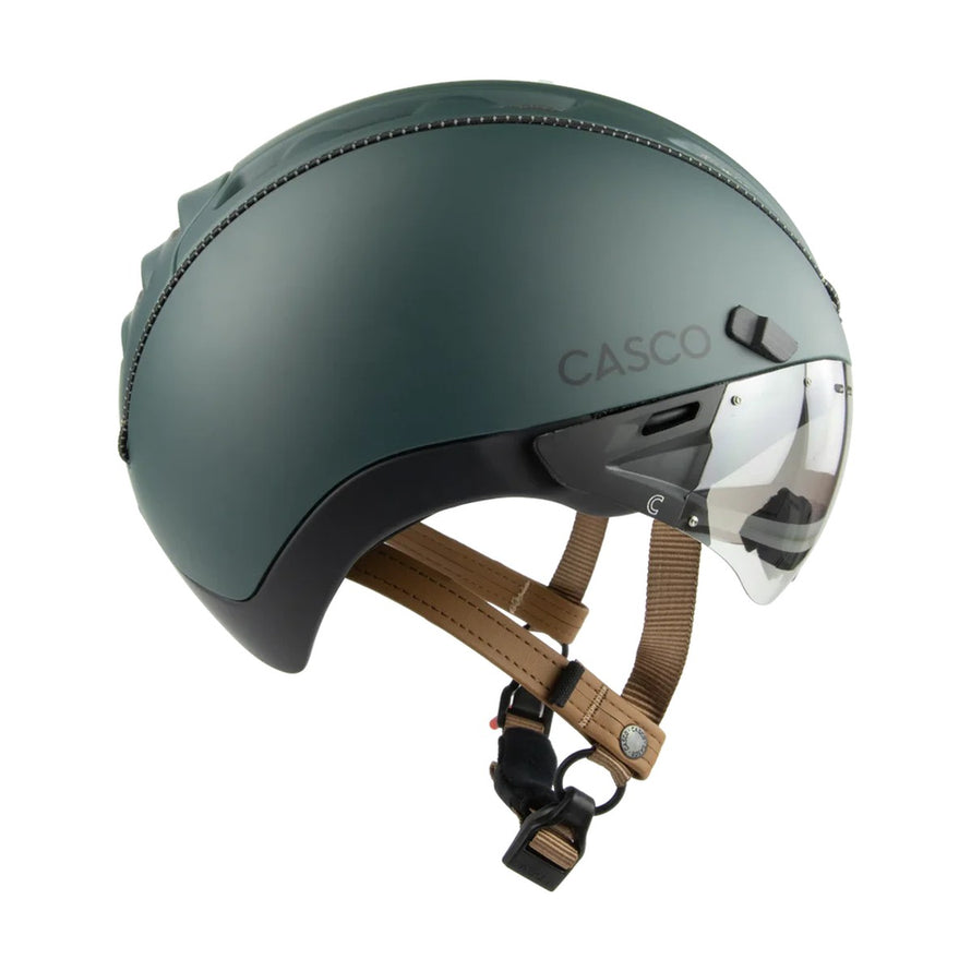 Casque vélo ville avec visière Casco Roadster Plus vert mat pour une sécurité et un style urbain moderne