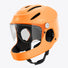 Casque Virgo Integral orange – Vue de trois-quarts du casque orange avec visière transparente, idéal pour la mobilité urbaine rapide.