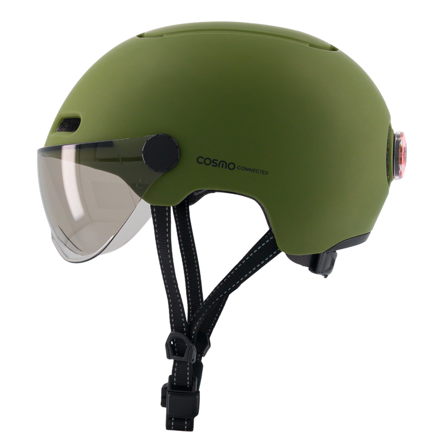 casque vélo lumineux connecté cosmo fusion kaki vue de côté