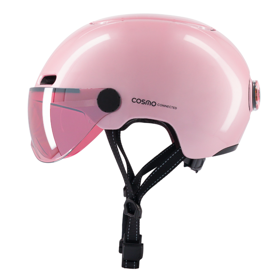 casque vélo lumineux connecté cosmo fusion rose vue de côté