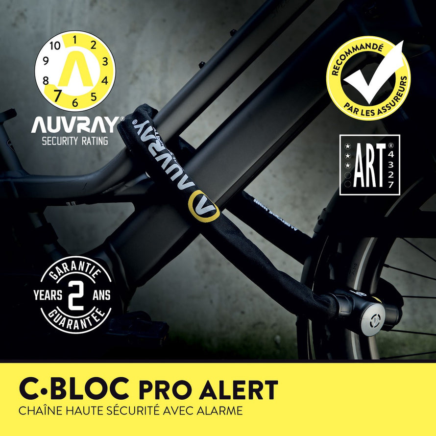 chaine antivol auvray c-bloc pro alert 100 cm diametre 10 mm avec alarme sonore puissante