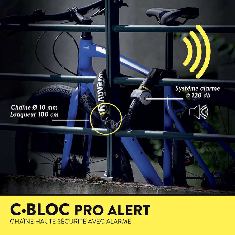 Antivol chaine Auvray C-Bloc Pro Alert 100 cm avec alarme sonore 120 dB et protection haute securite