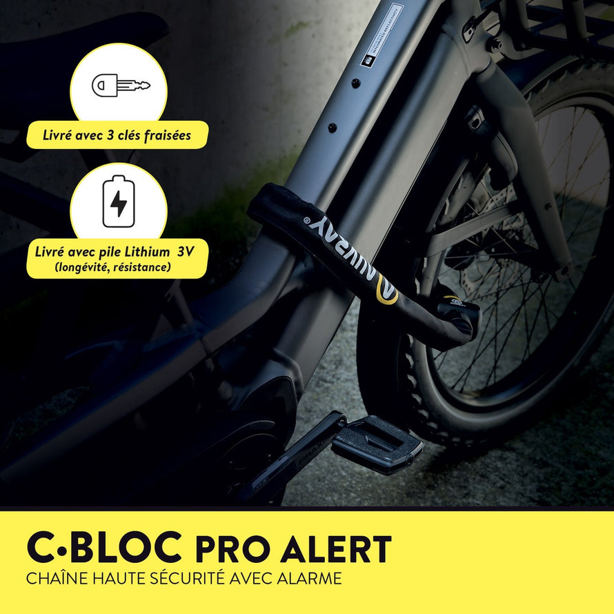 Antivol chaine Auvray C-Bloc Pro Alert 100 cm avec alarme 120 dB et pile lithium 3V pour longue durée