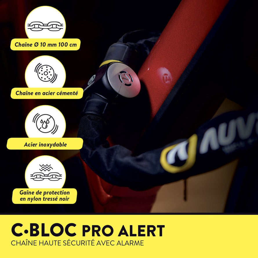 Antivol chaine alarme Auvray C-Bloc Pro Alert 100 cm acier cemente avec gaine nylon noire