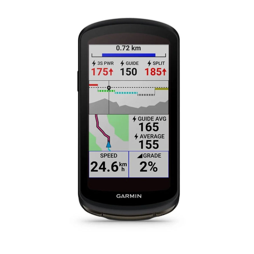 Compteur GPS Garmin Edge 1040 Solar avec affichage des statistiques de vitesse et puissance pour cyclistes