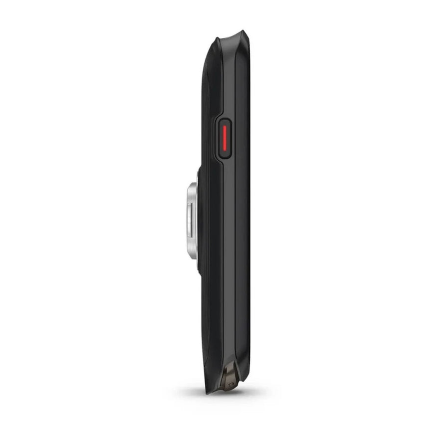 Profil cote du compteur GPS Garmin Edge 1040 Solar avec bouton rouge pour cyclisme precise