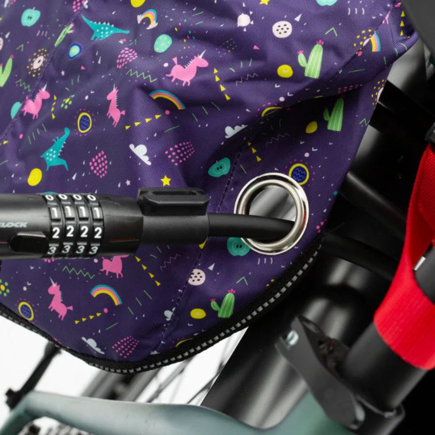 Tissu déperlant Opossum Magic avec motifs licorne et arc-en-ciel, coque thermique étanche pour siège vélo