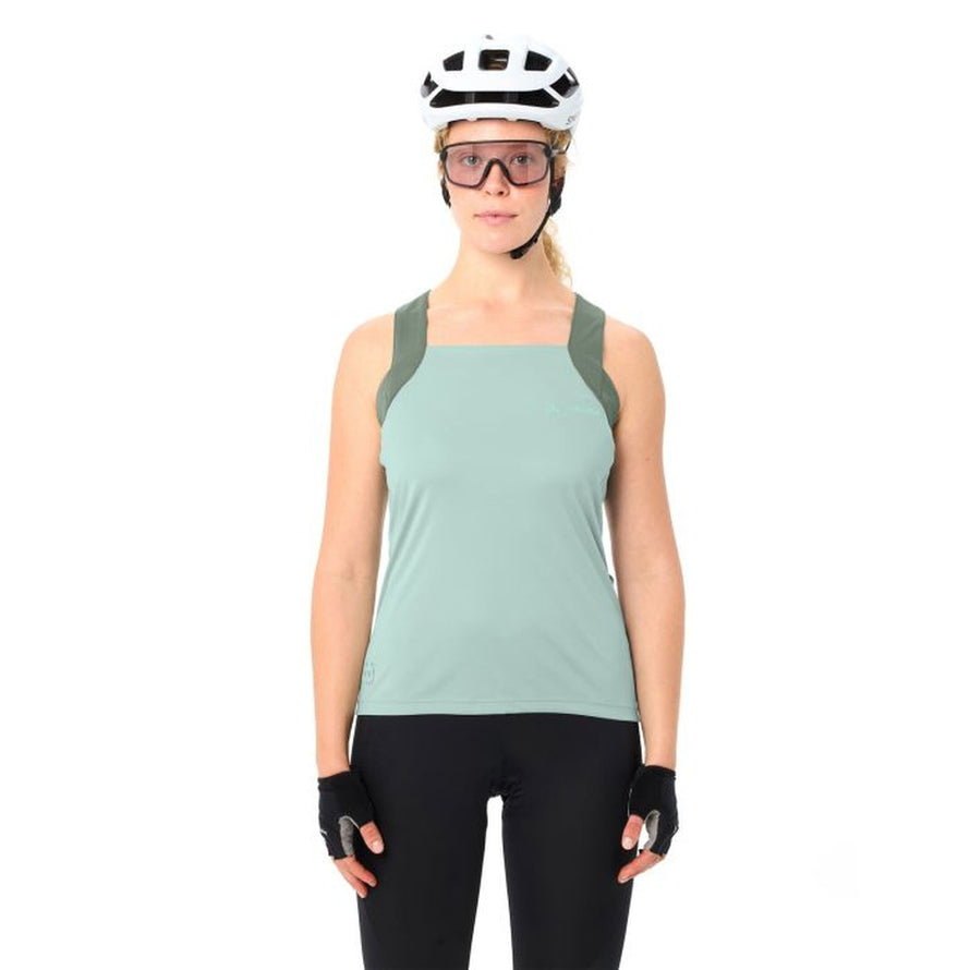 Debardeur velo femme Vaude Matera vert avec poches, design moderne et tissu respirant pour cyclisme