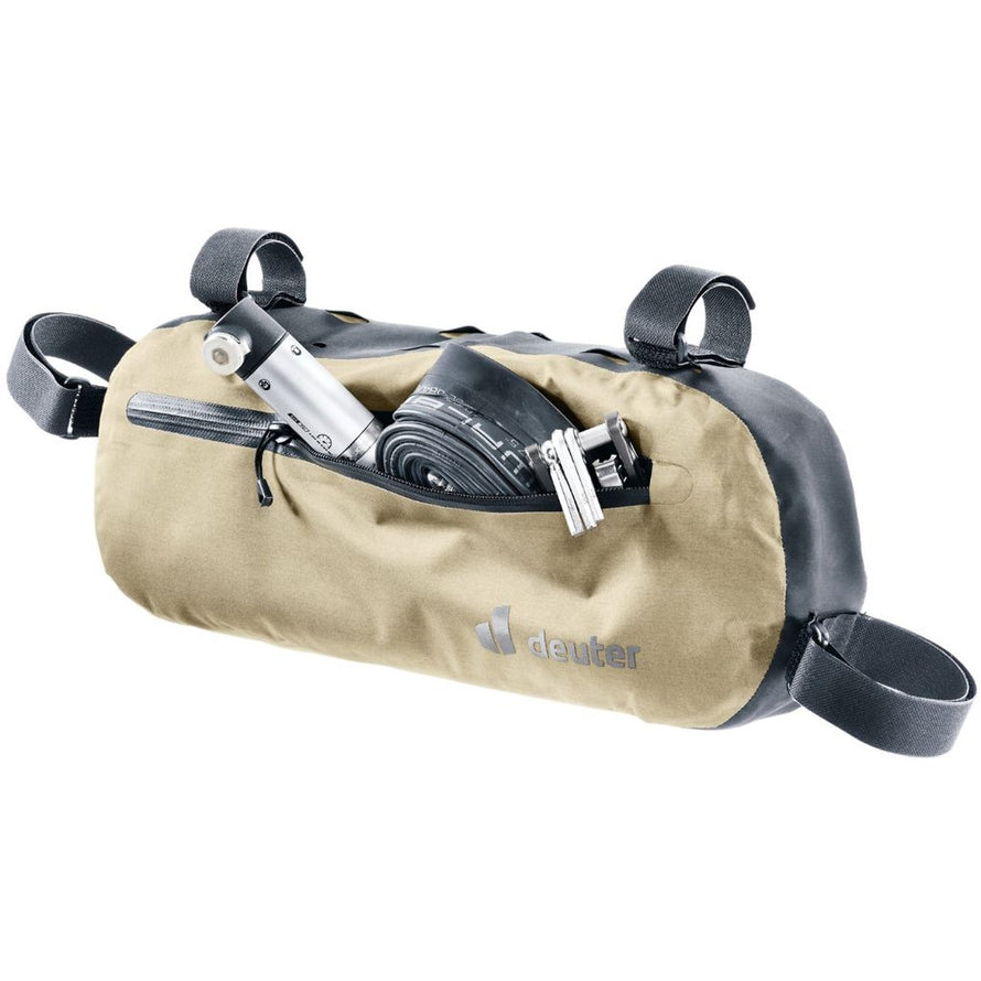 Sacoche cadre vélo bikepacking Cabezon deuter tan avec poche zippée et fixation velcro robuste