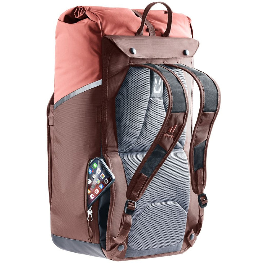 Sacoche vélo Deuter Xberg 25 terracotta avec dos aéré et poche latérale zippée pour smartphone