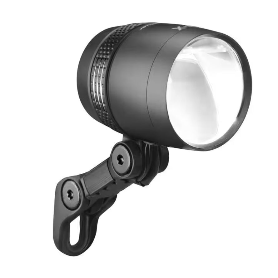 Eclairage vélo 100 lux sur fourche IQ-X noir de la marque Busch and Muller pour une visibilité optimale
