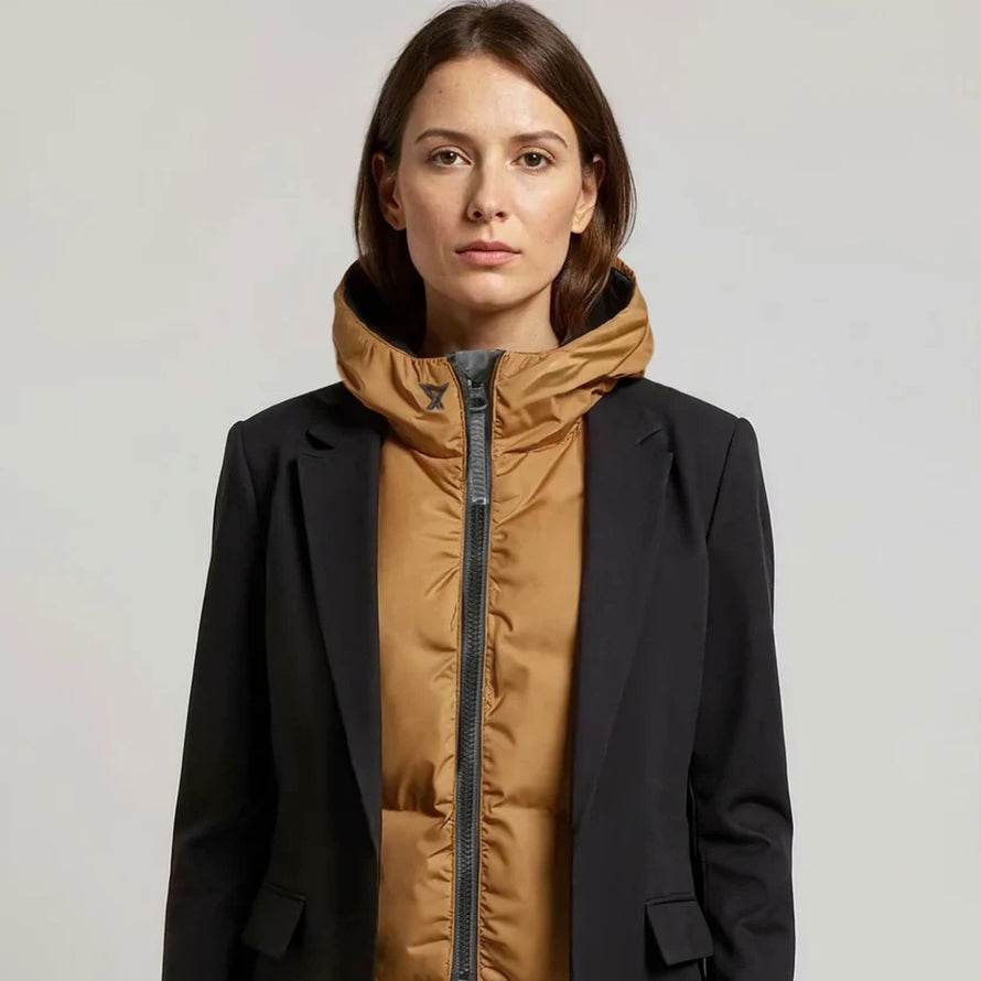 Capuche doudoune chaude et reversible marron Fudoon modele confortable pour cyclistes en hiver