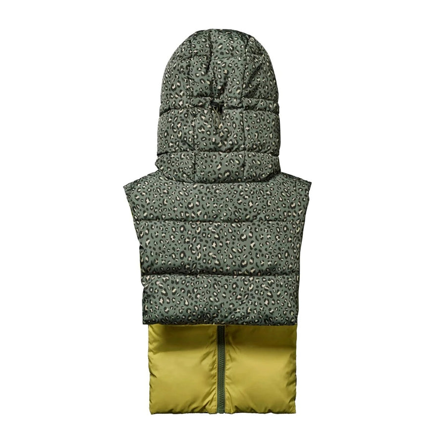 Capuche doudoune chaude reversible Fudoon modele a motifs vert et jaune pour cyclistes
