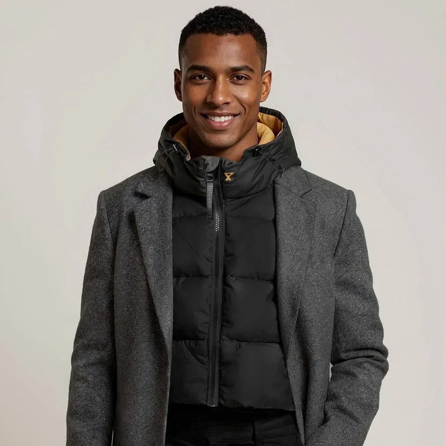 Capuche doudoune chaude reversible Fudoon noire pour cyclistes, modele chaud et pratique hiver