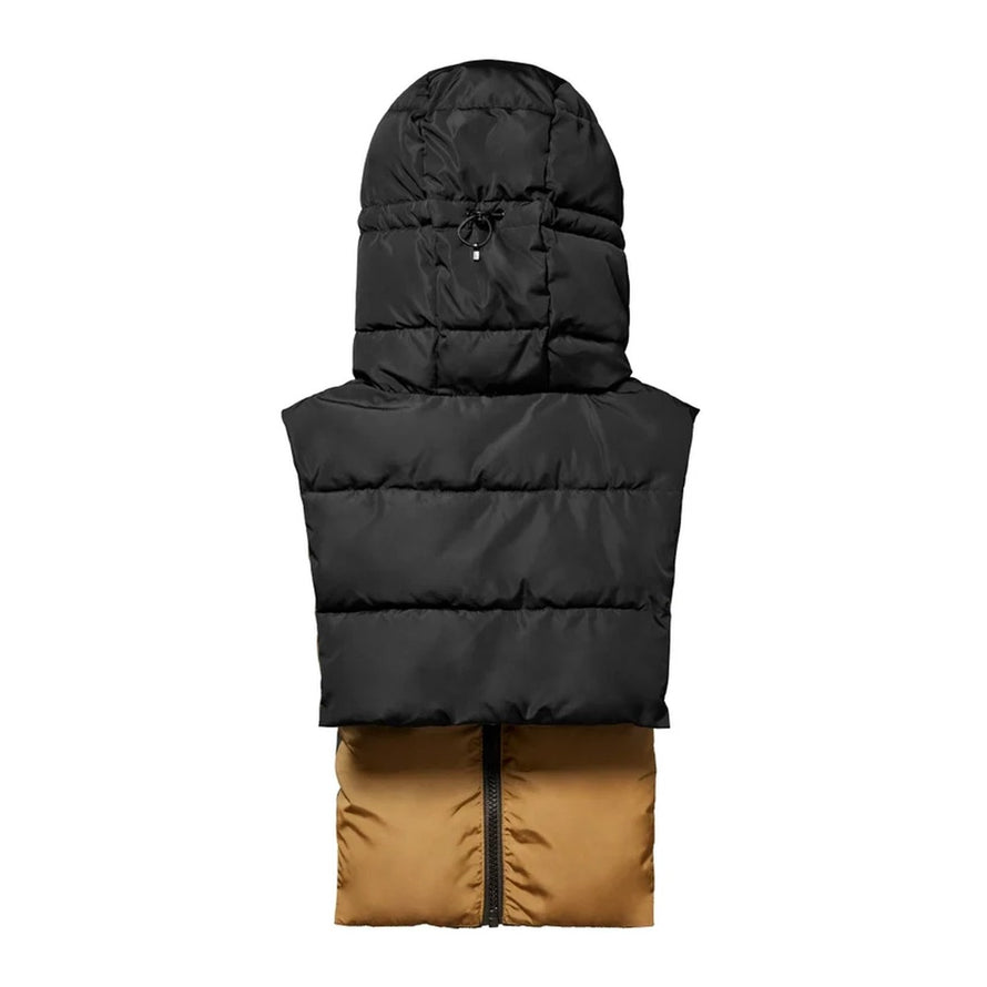 Capuche doudoune chaude et reversible Fudoon noir et marron, ideale pour cyclistes en hiver