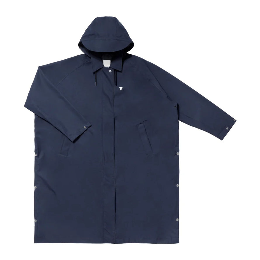 Trench-coat imperméable unisexe Fudoon bleu marine, coupe longue avec capuche et boutons-pression latéraux