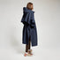 Trench-coat impermeable unisexe Fudoon bleu marine, coupe longue avec capuche, style moderne et fonctionnel