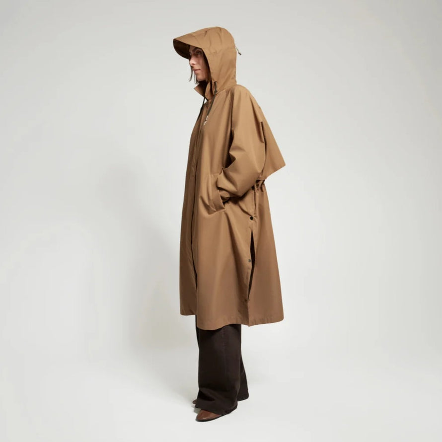 Trench-coat imperméable unisexe Fudoon marron avec capuche, coupe ample et protection pluie optimale
