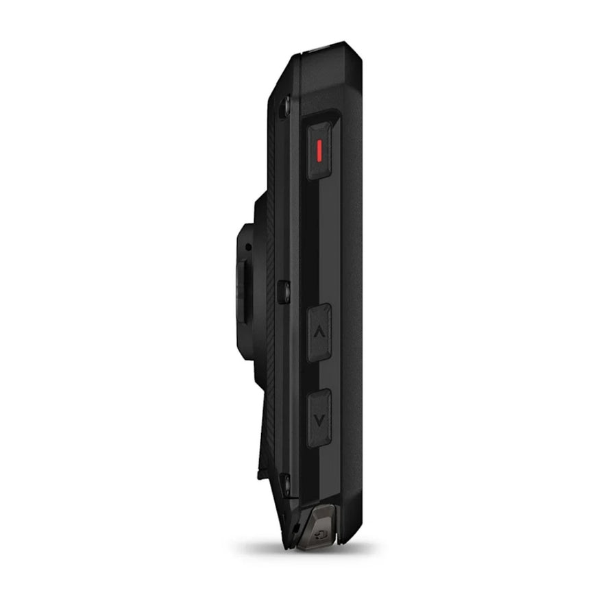Profil cote du compteur GPS tactile Garmin Edge 850 avec boutons de controle ergonomiques pour cyclistes
