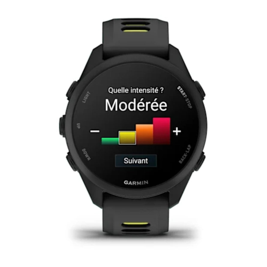 Montre connectee Garmin Forerunner 170 affichage ecran intensite d entrainement avec bracelet noir