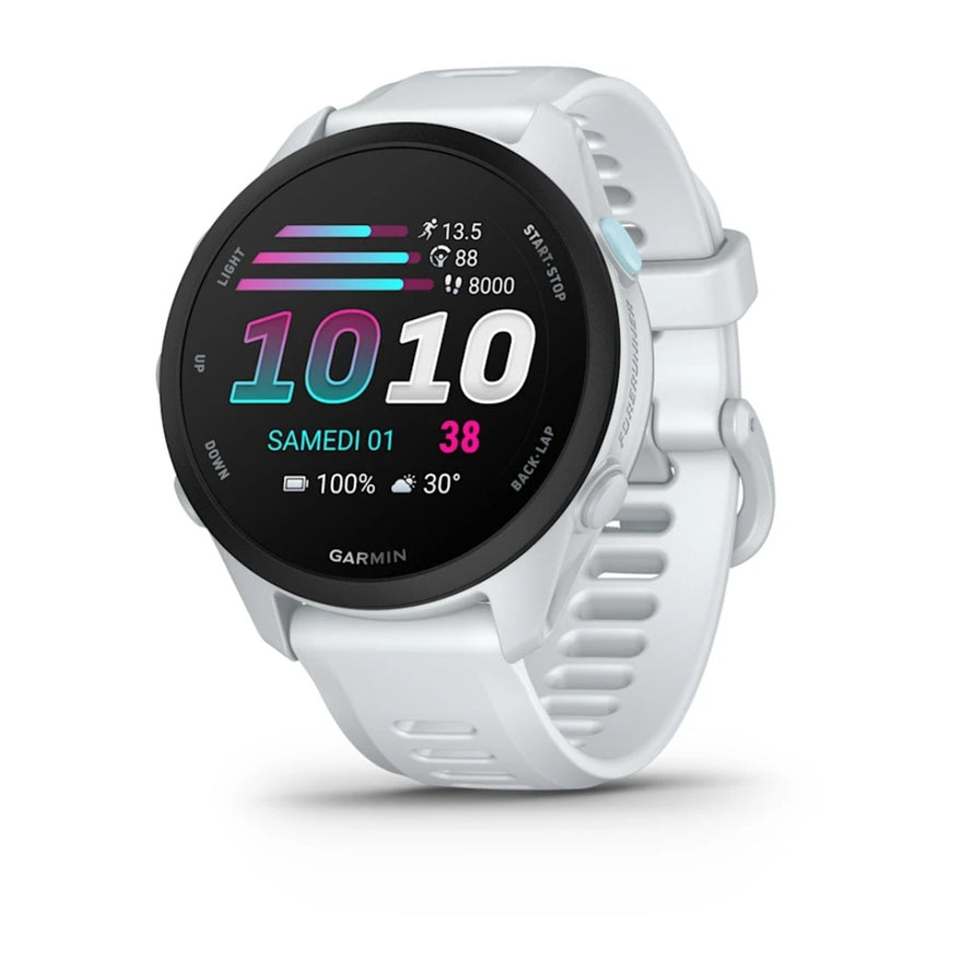 Montre connectee Garmin Forerunner 70 avec ecran couleur affichant heure, activites et batterie