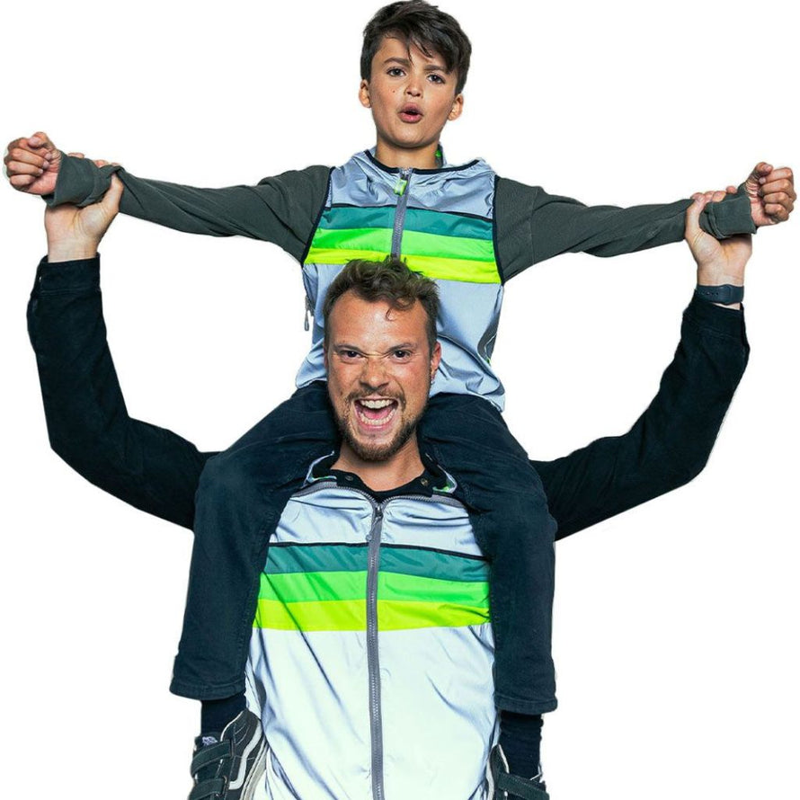 Gilet vélo GoFluo North pour enfant réfléchissant bodyglower fluo polyester gris capuche fermeture éclair